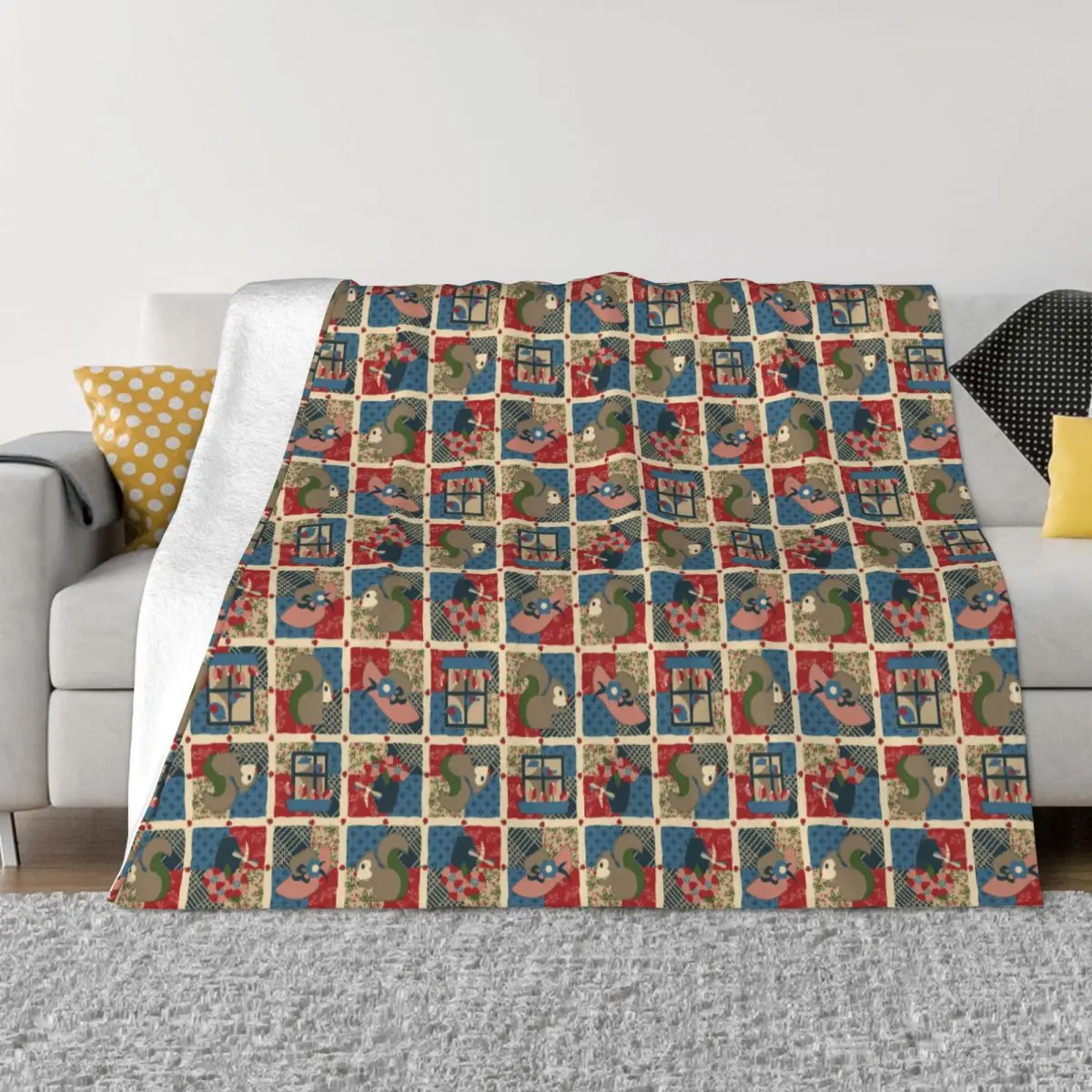 

Squirrel Cartoon Blankets Flannel Decoration Cute Animal Plaid Multifunction Thin Throw Blankets for Bed Office Bedspreads