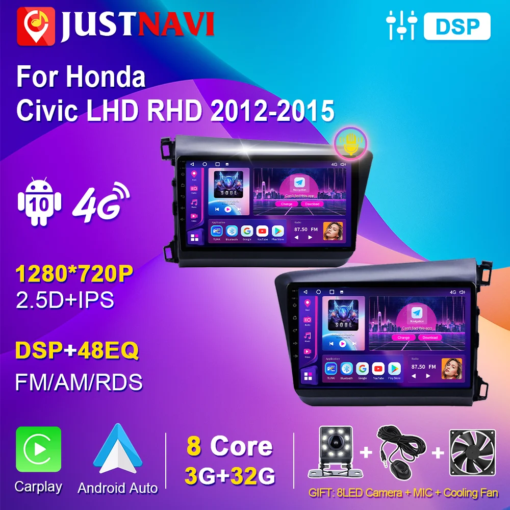 

Car Radio For Honda Civic 2012 2013 2014 2015 Multimedia DVD Player Stero Video camera 48EQ IPS Screen Carplay Android Auto 2din