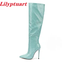 lilyptuart za boots ladies 2022 fashionable new pointed snakeskin pattern zipper thigh high luxury designer shoes high heels