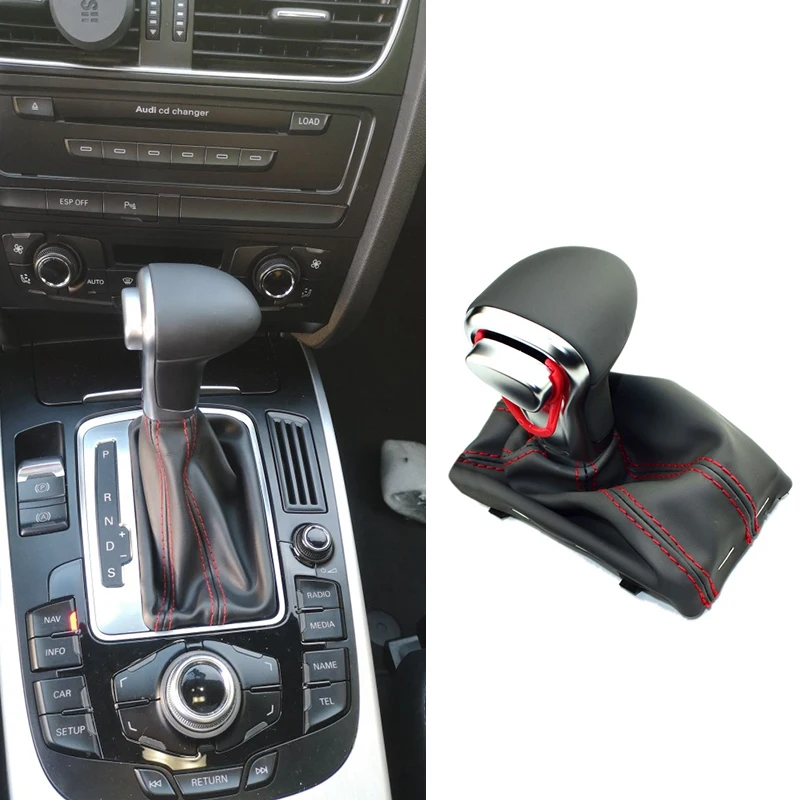 

Car Gear Shift Knob With Black Leather Boot Red Line For- A3 A4 B8 A5 A6 C6 Q5 Q7 2009-2013 4G1713139R