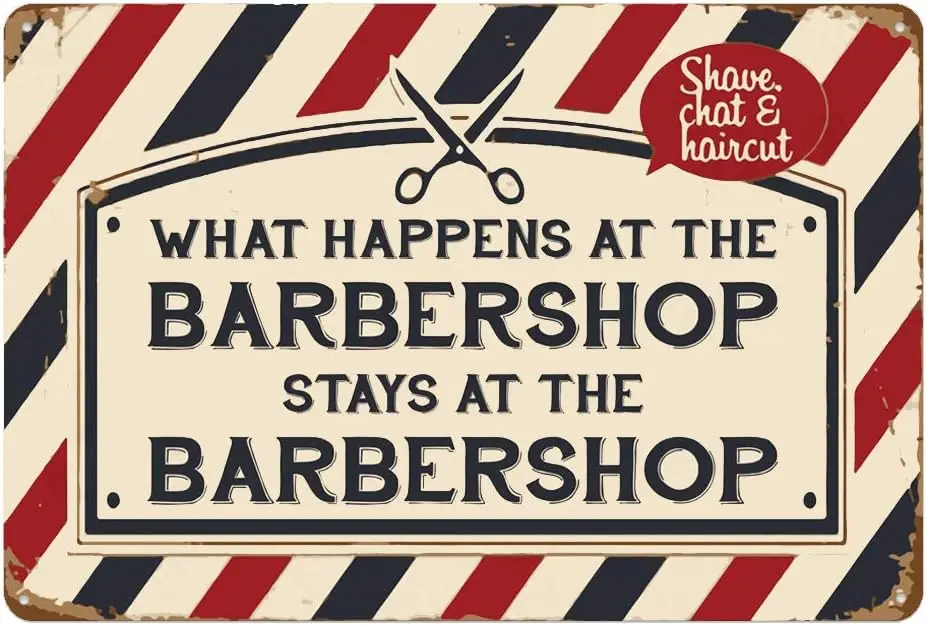 Vntge Metl Sgn Wht Hppens t The Brbershop Stys Tn Brber Shop Decorton Grge Decor Mn Cve Wll rt Thck Tnp
