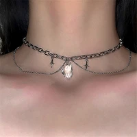 trendy irregular crystal stone silver color tassel chain choker necklaces for women classic fashion party jewelry necklace gifts