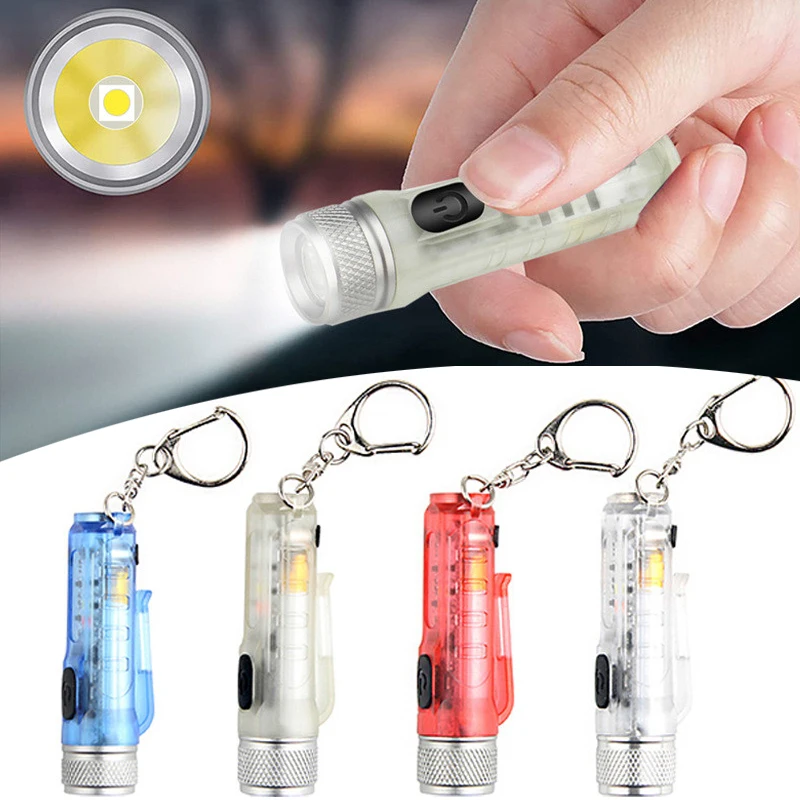 

New Mini Torch with Buckle Powerful LED Flashlight USB Rechargeable Tactical Keychain Lamp Waterproof Light for Outdoor Camping