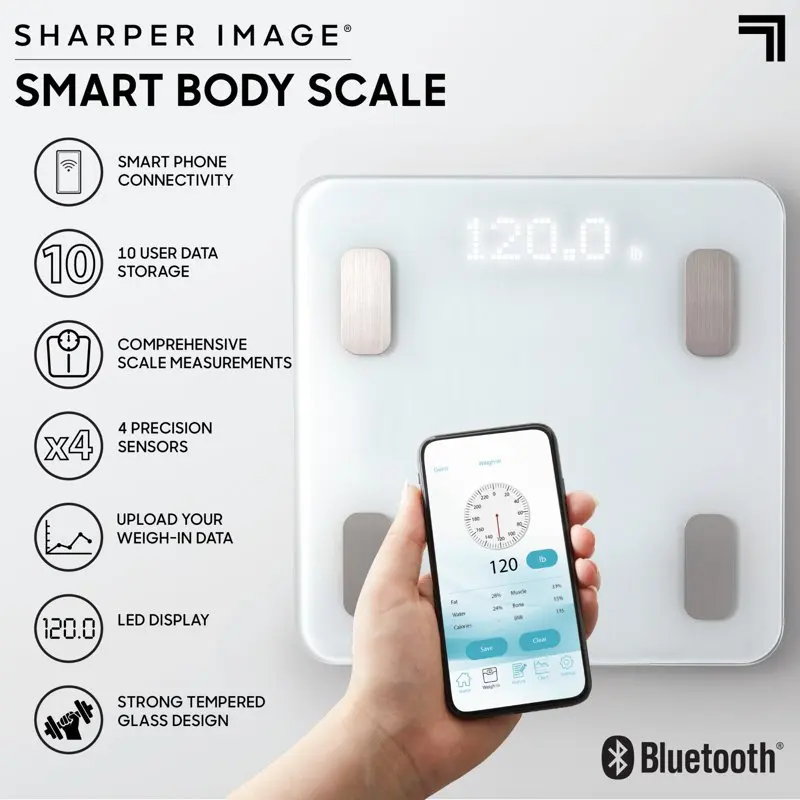 

Острый®Цифровые весы для ванной, отслеживание веса, индекса жира тела и ИМТ, совместимы с приложениями Bluetooth/Android и iOS