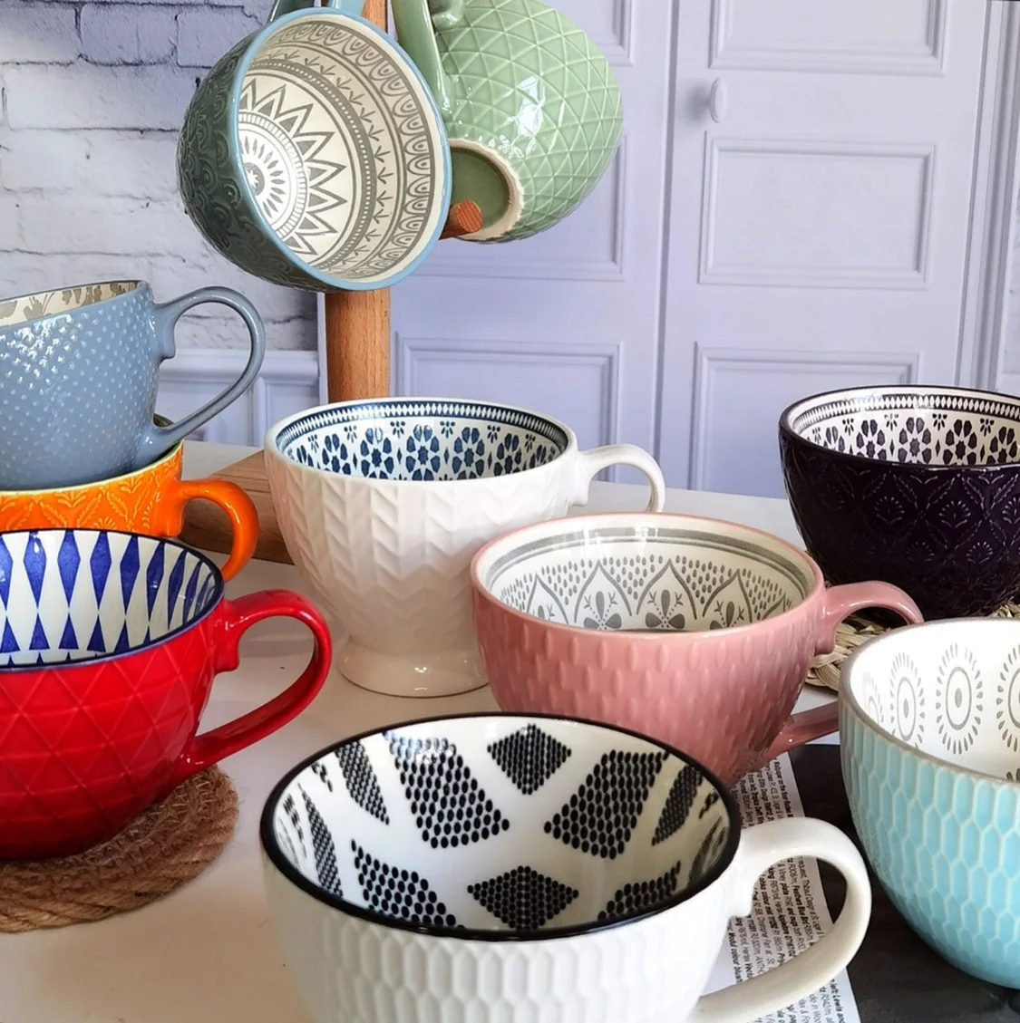 

Retro Defect Creative Nordic Embossed Personality Ceramic Mug Dessert Cereal Breakfast Milk Coffee Cup Kawaii Mug CN(Origin)