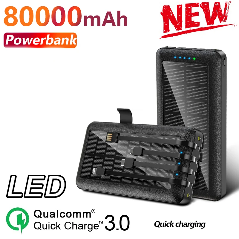 

Портативный внешний аккумулятор на солнечной батарее, 80000 мАч