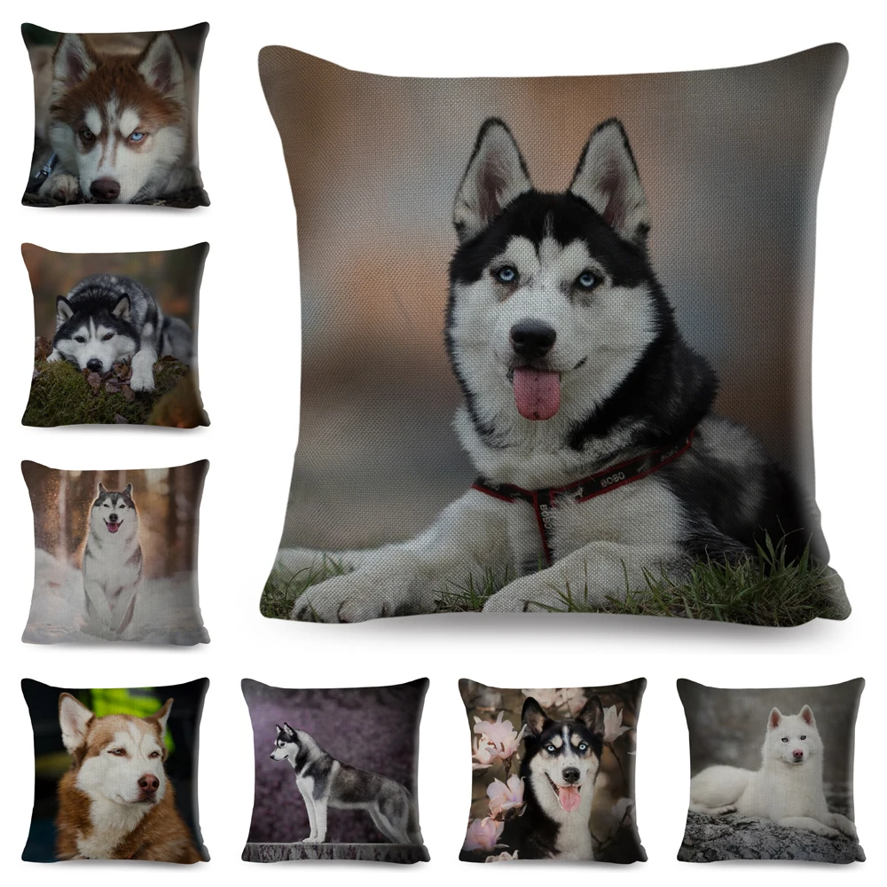 

Cute Siberian Husky Cushion Cover for Sofa Car Decor Pet Animal Dog Printed Pillowcase Polyester Pillow Case 45*45cm