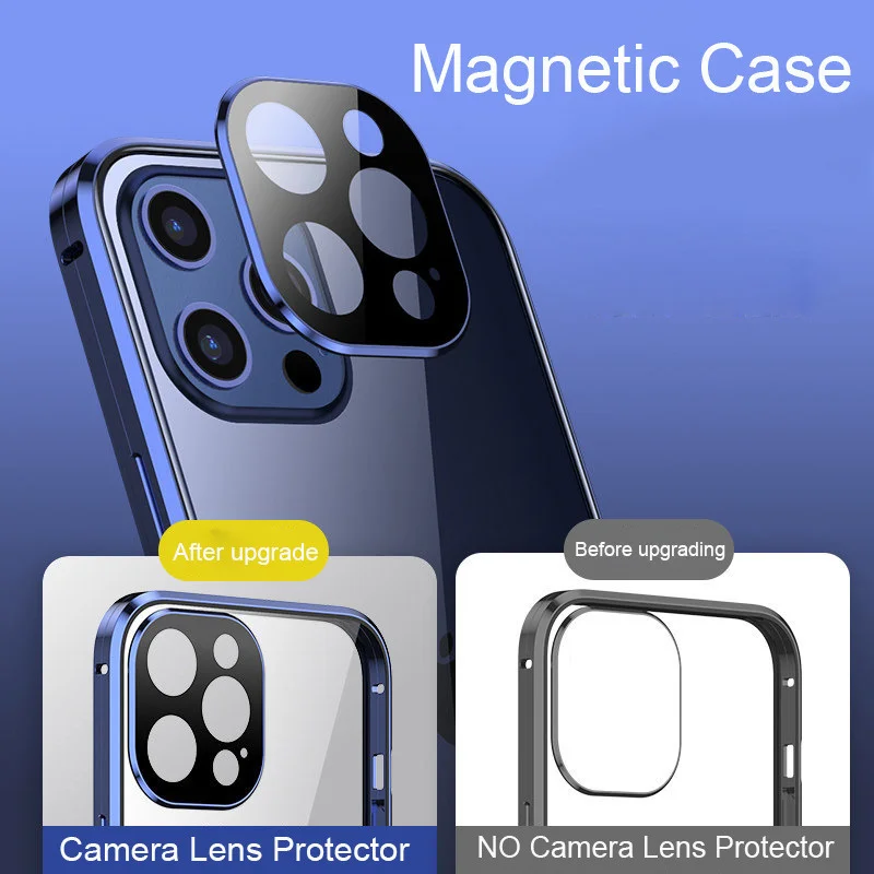 

360 Magnetic Adsorption Metal Case for IPhone12 Pro 12 Mini XR X XS Max Double Sided Glass Cover Camera Lens