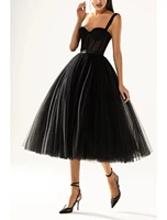 black short prom party dresses 2022 sweetheart straps knee length tulle cocktail graduation gowns robe de soiree vestidos festa