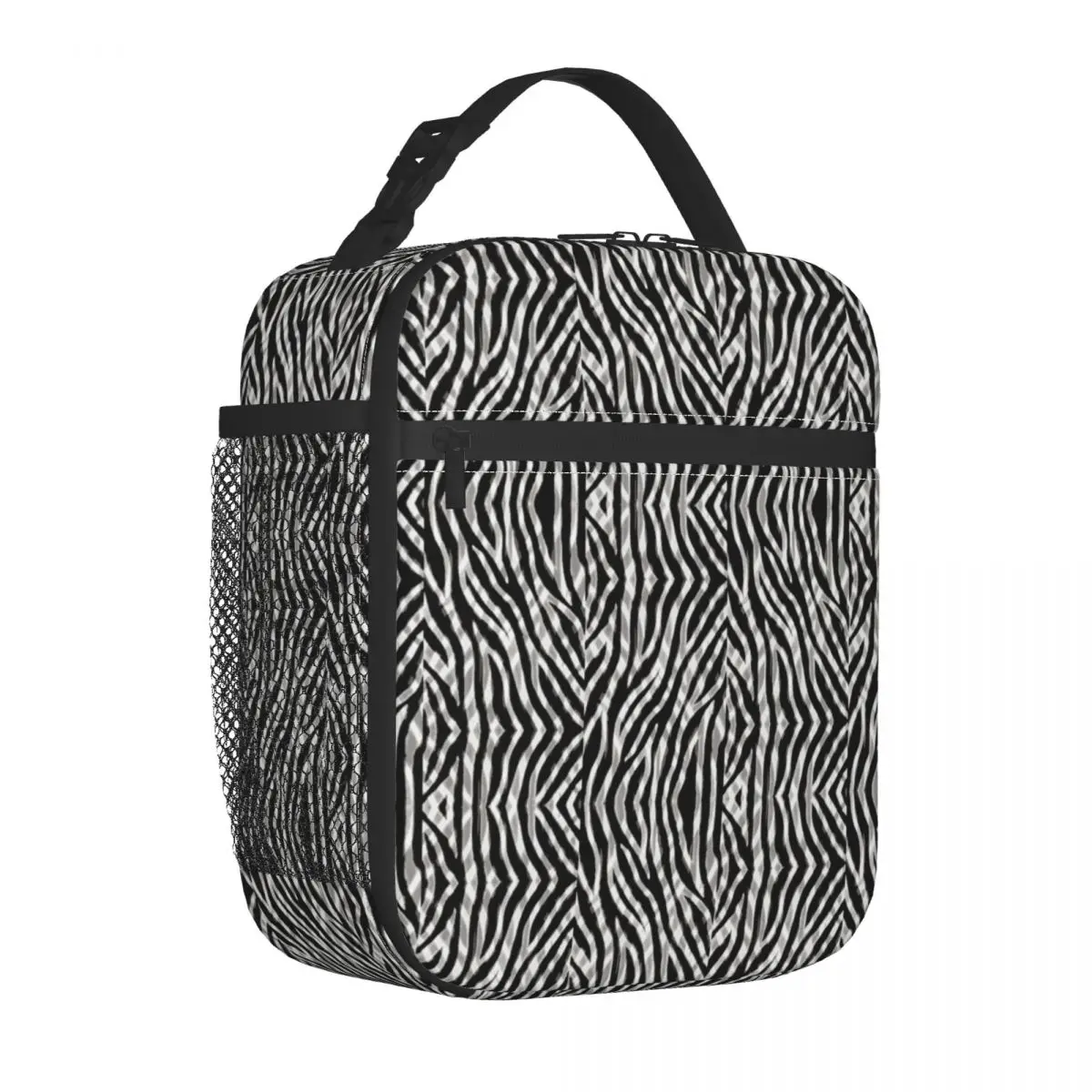 

Tribal Zebra Lunch Bag Black White Stripes Lunch Box Fashion School Cooler Bag Portable Insulated Oxford Thermal Lunch Bags