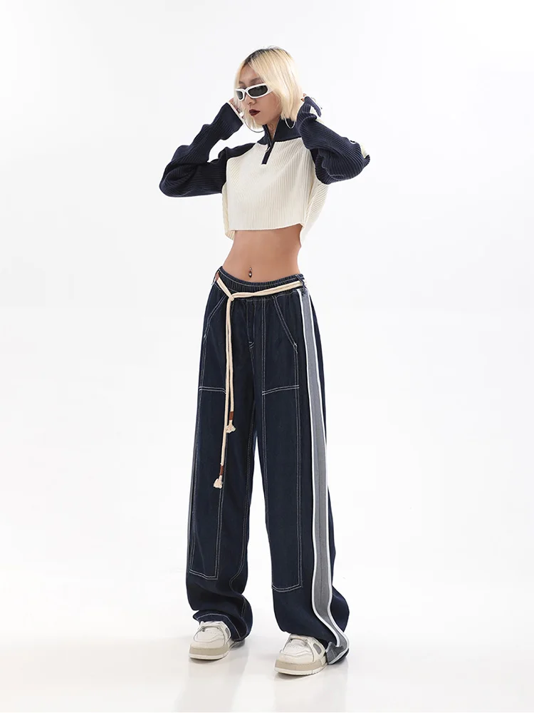 Womens Jeans High Waist Fashion Straight Baggy Denim Pants Streetwear American Style Wide Leg Denim Trouser Spring 2023