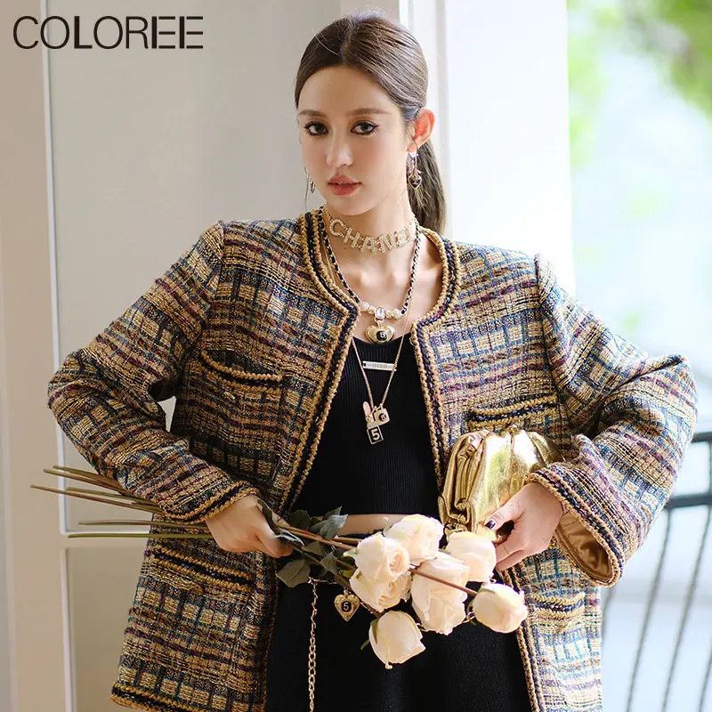 

Высококачественная брендовая дизайнерская зимняя одежда для женщин 2023 винтажная Свободная Повседневная клетчатая зимняя куртка с круглым вырезом шерстяное пальто женская верхняя одежда