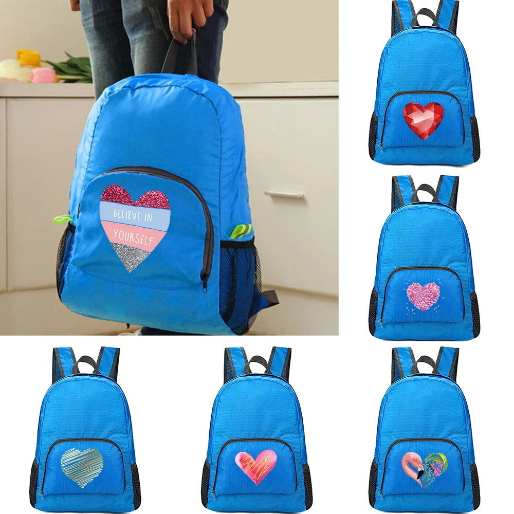 

Fold Bicycle Backpack Love Print Travel Portable Women Men Cycling Storage Bag Outdoor Ultralight Bicycle Storage Blue Backpack