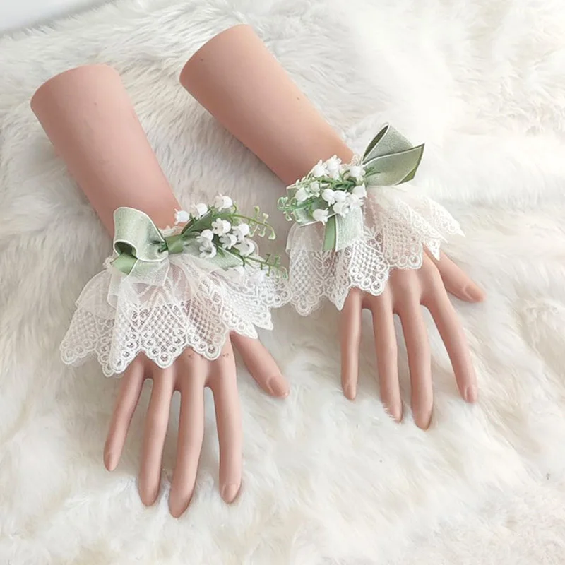 

Lolita Wristband Party Bracelet Bride Wedding Satin Bowknot Lace Wrist Cuffs Simulated Floral Lace Tulle Sweet Hand Sleeves