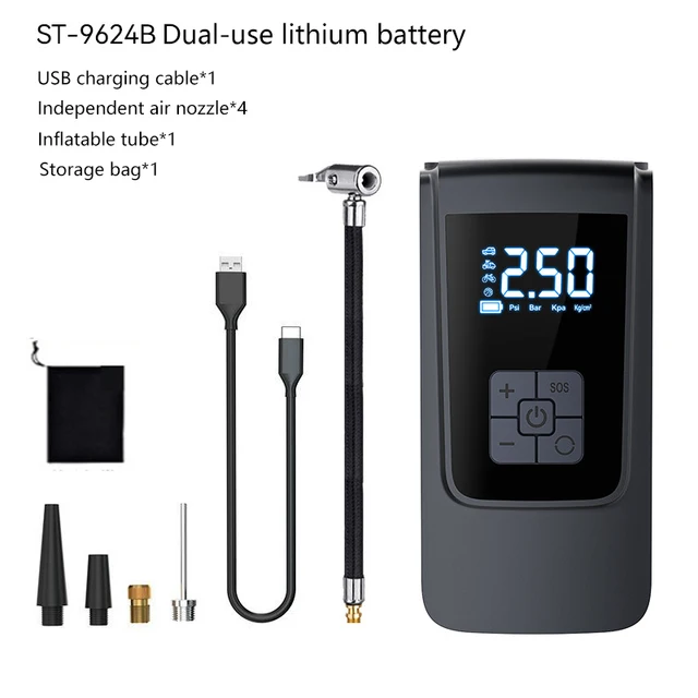 Воздушный компрессор, портативный автомобильный накачиватель шин, внешний аккумулятор, умный цифровой электрический воздушный насос, надувной насос для мотоцикла, велосипеда
