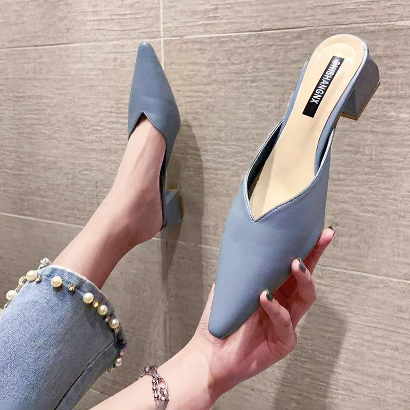 

2022 Women's Pumps New Arrivals Slip On Low Heels Pointed Toe Sewing Design Fashion Slingbacks Sandals Slides Mules Women Shoes