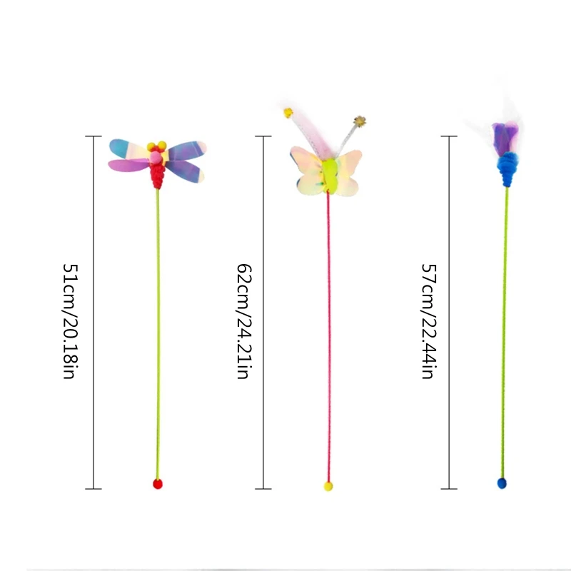

Interactive Toys Teasers Pole Toy with Feather Attractive Plush Flying Insects Toy Teasing Wand for Kittens