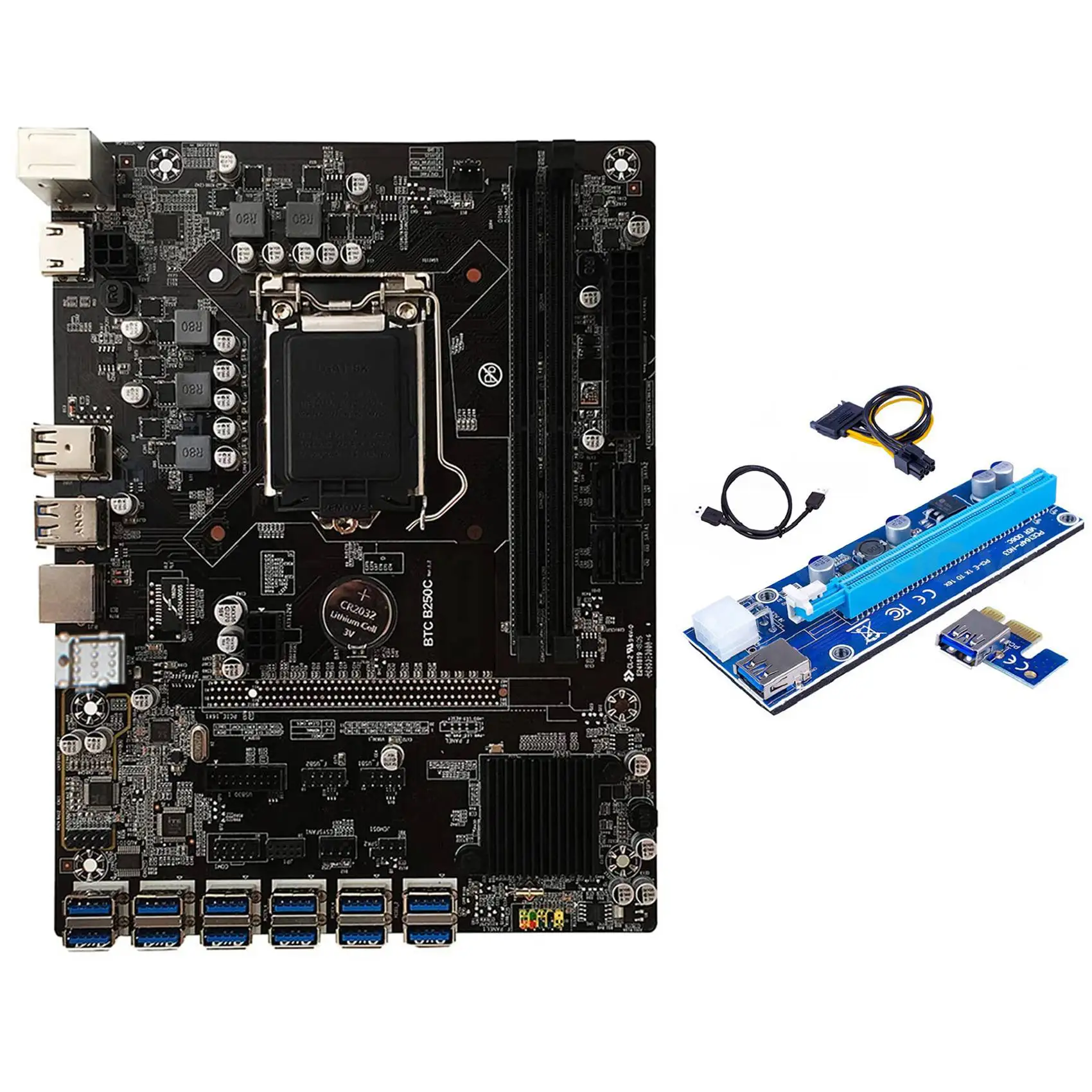 

Материнская плата B250C для майнинга BTC + переходная карта VER006C 12xpcie на USB3.0 слот GPU LGA1151 поддержка DDR4 RAM, материнская плата для настольного ПК