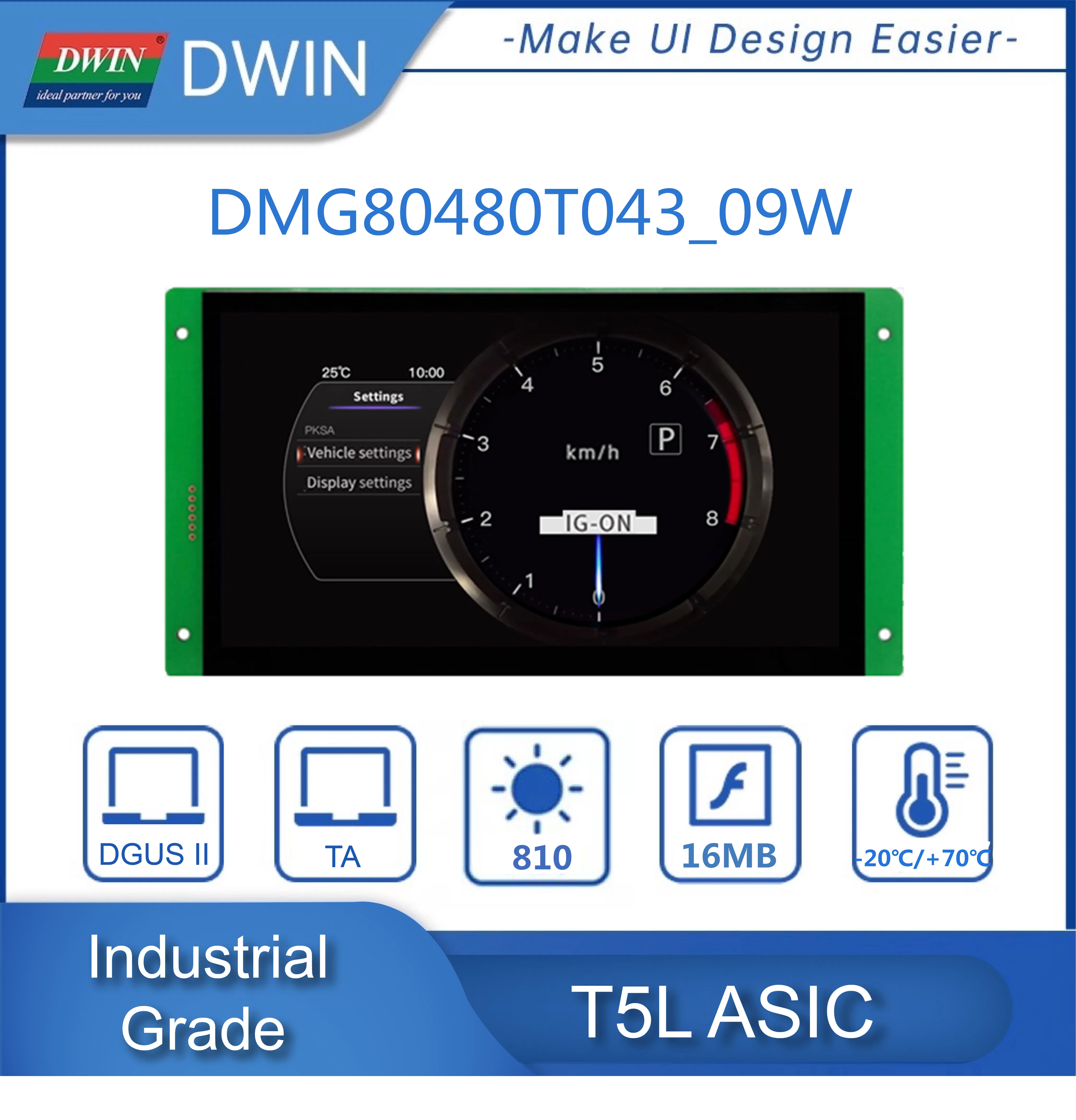DWIN 900 Nit 4.3" High Brightness Sunlight-readable RS232 TTL 800*480 UART Smart LCD Display Module