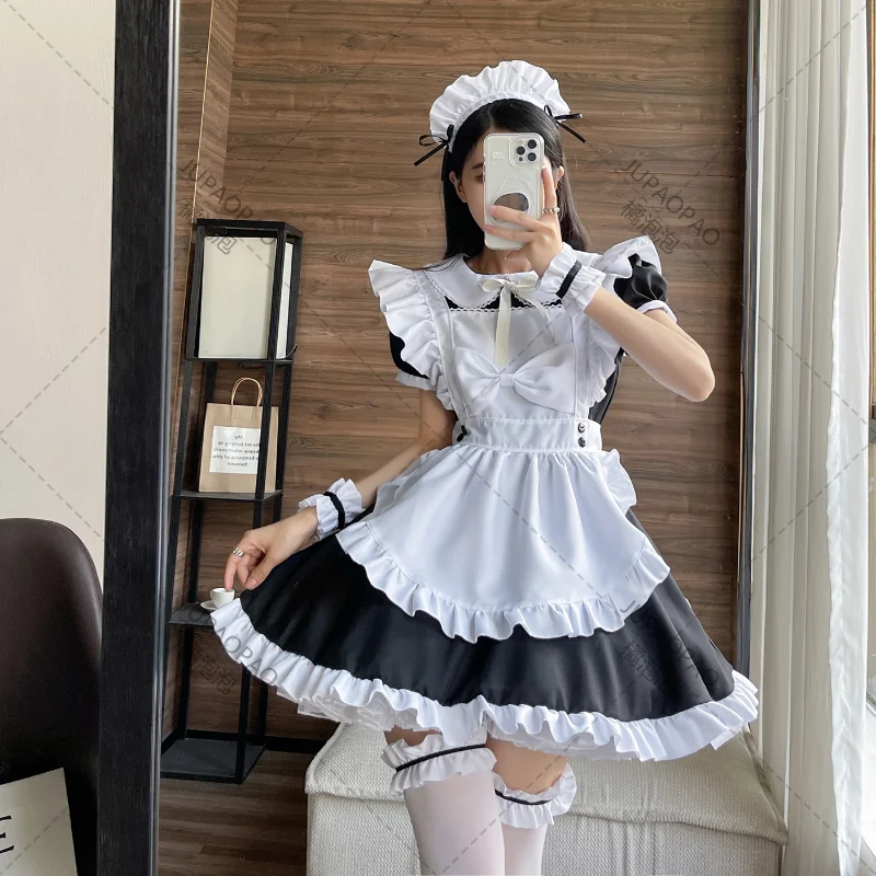 

Plus Size Halloween Maid Cosplay Costumes Anime Cartoon Black White Lolita Dress Sweet Bow Knot Student Kawaii Sailor Uniform