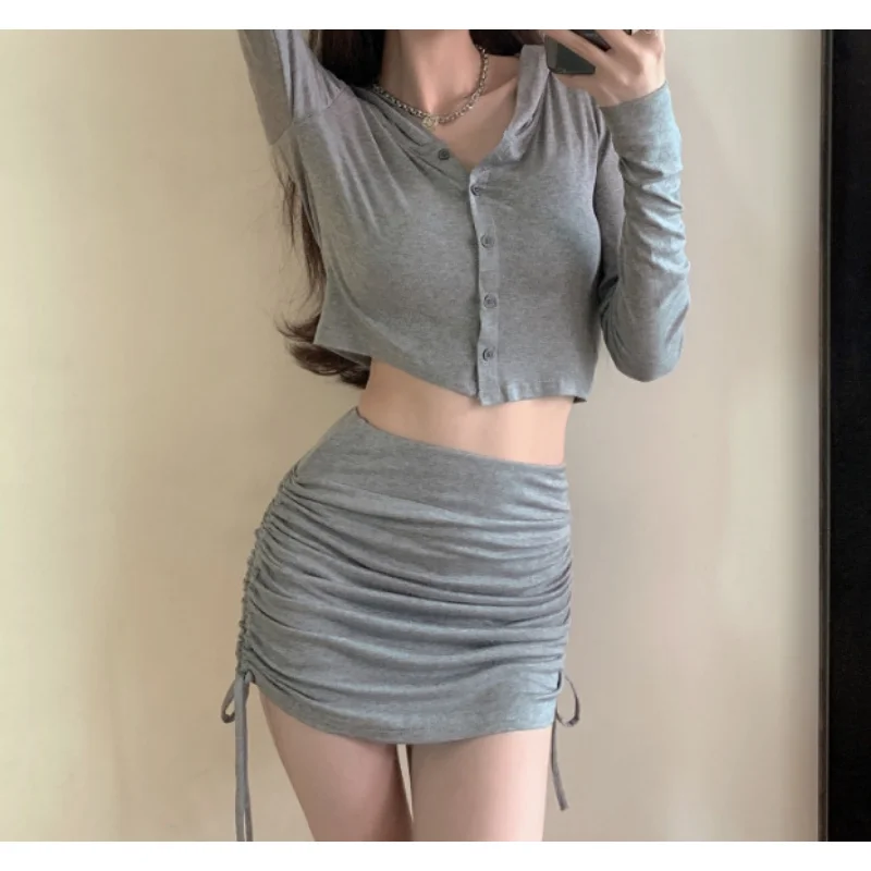 Solid Color Bow 2023 Summer Slim-fit Pleated Skirt Mini New High Waist Drawstring Elastic Sexy Bag Hip Skirt Women Yoga