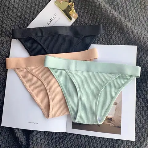 M-XL Women's Thread Cotton Underwear Large Size Sexy Seamless Panties Simple Low Waist Girls Thong Briefs