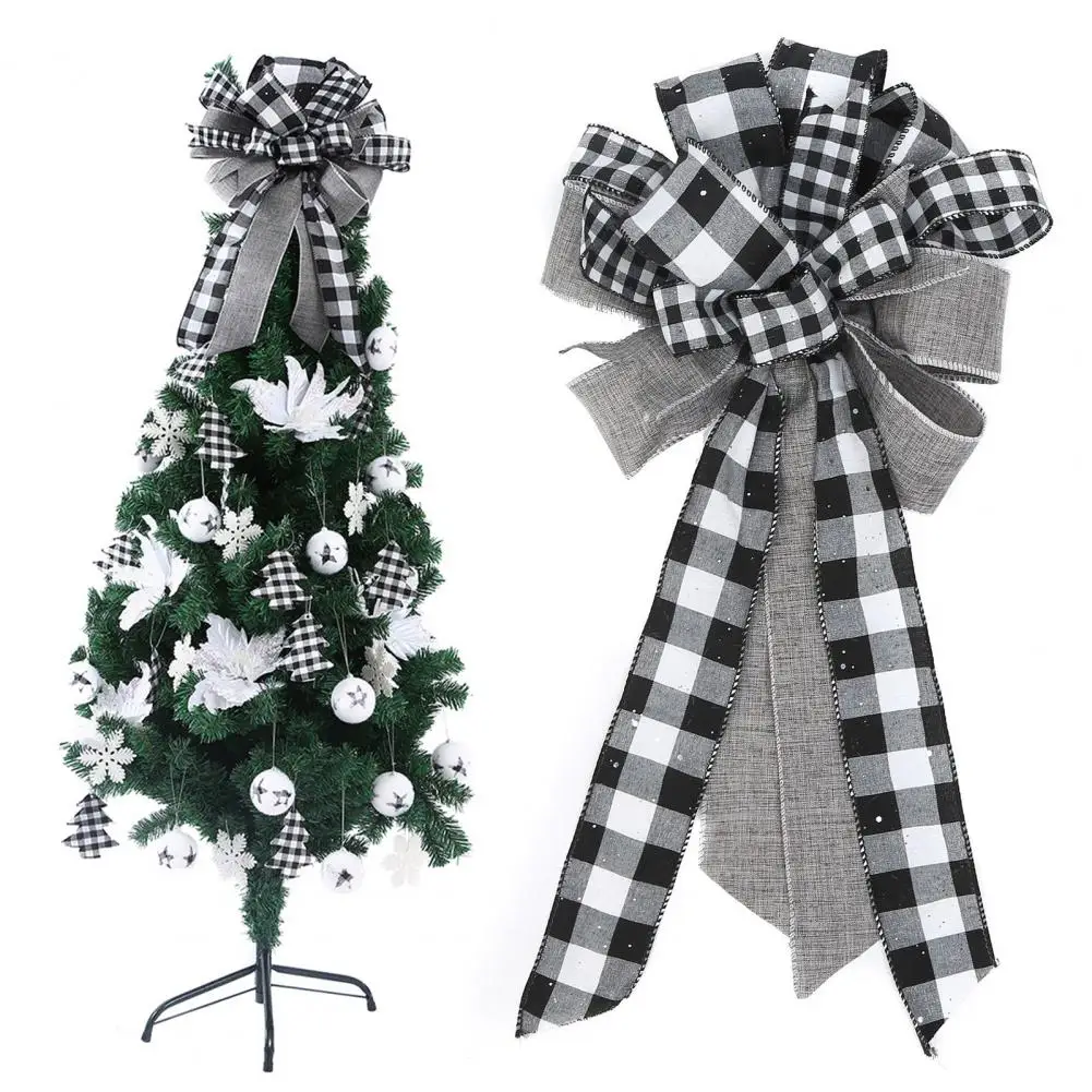 

Childlike Plaid Bow Handmade Festive Xmas Tree Topper Kid Toy Tree Top Bow