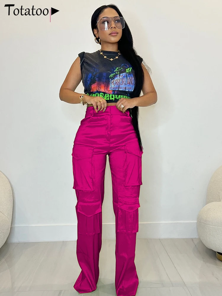 Totatop-женские винтажные брюки-карго прямые брюки с высокой талией и карманами