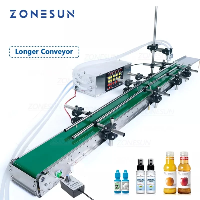 

ZONESUN ZS-DPYT200L Automatic Water Milk Liquid Bottle Vial Double Heads Filling Machine With Longer Conveyor
