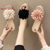 summer new fashion fish mouth high heels sponge cake thick bottom flowers outside wear fashion leisure large size cool slippers