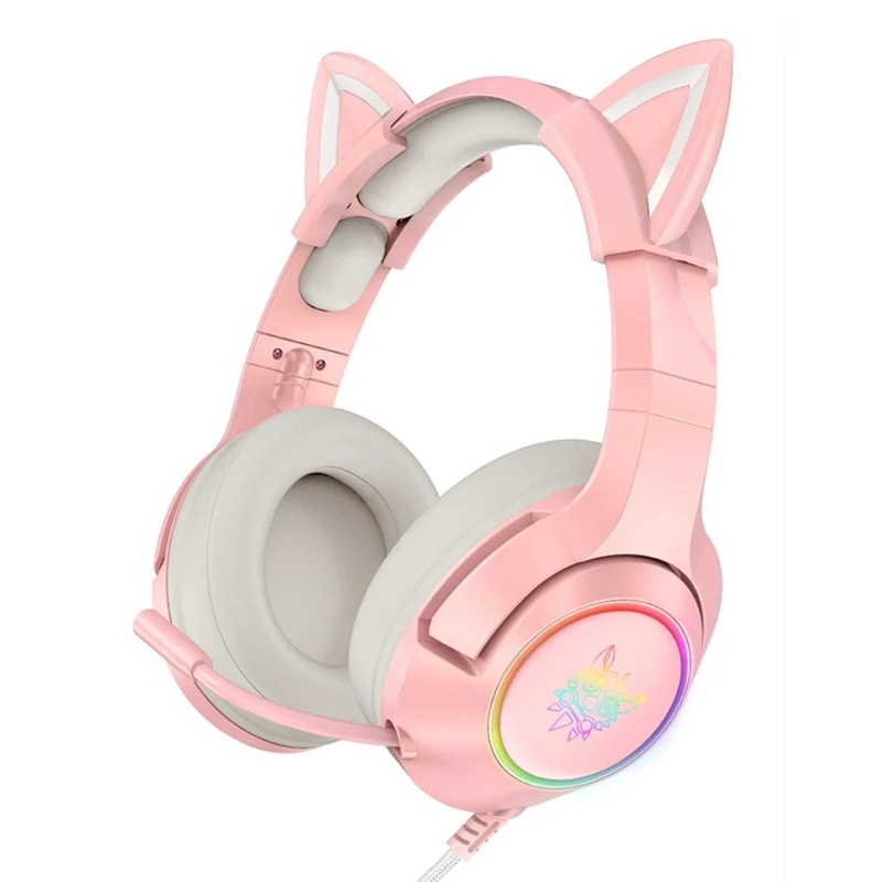 

New Arrival LED Cat Ear Gaming Headphones Pink Headset 7.1 Stereo Sound Removable Cat Ear Wired Gaming Headsets With Mic