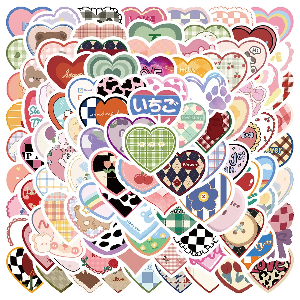 

100pcs Cartoon Kawaii Cute Heart Stickers Journal Motorcycle Scooter Bike Skateboard Laptop Graffiti Vinyl Decals Sticker