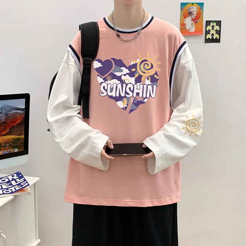 

Spring Round Collar Drop Shoudler Ovesize Sweatshirts Men Casual Long Sleeve Sweatshirt Autumn Loose Daily Male Top Pullover