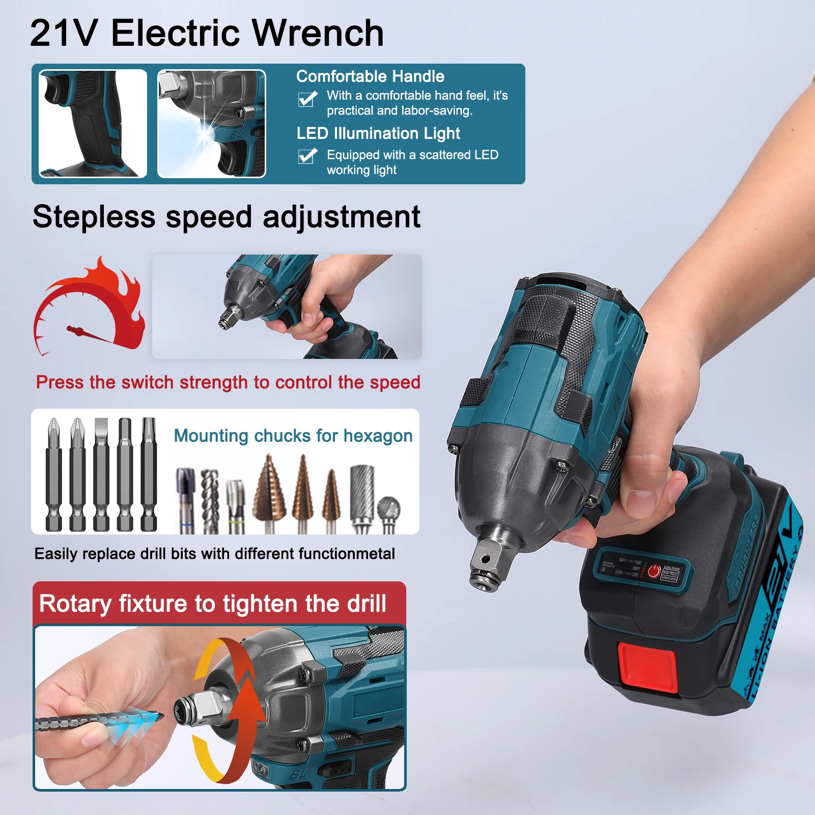 Беспроводной Электрический Ударный Гайковерт 21 В Бесщеточная Бытовая Ручная