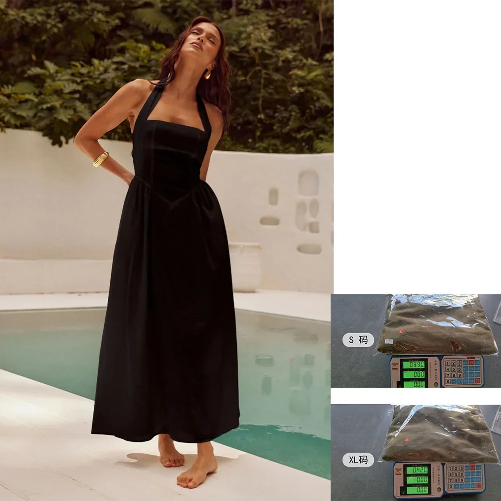 Женское платье без рукавов длинное с V-образным вырезом и открытой спиной