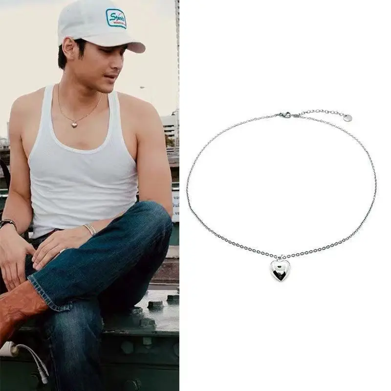 

Thai Drama KinnPorsche The Series Apo Same Paragraph Heart Pendant Necklace Necklace Clavicle Chain Jewellery Girls Gifts