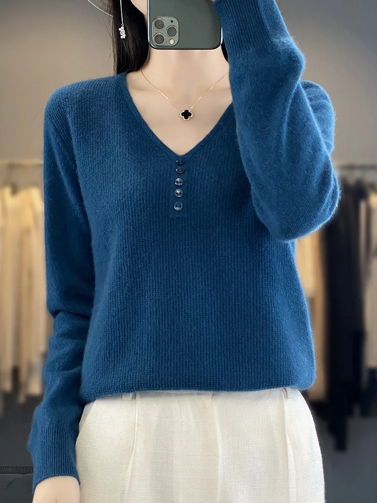 Женский свитер пуловеры с v-образным вырезом джемпер из мериносовой шерсти новые