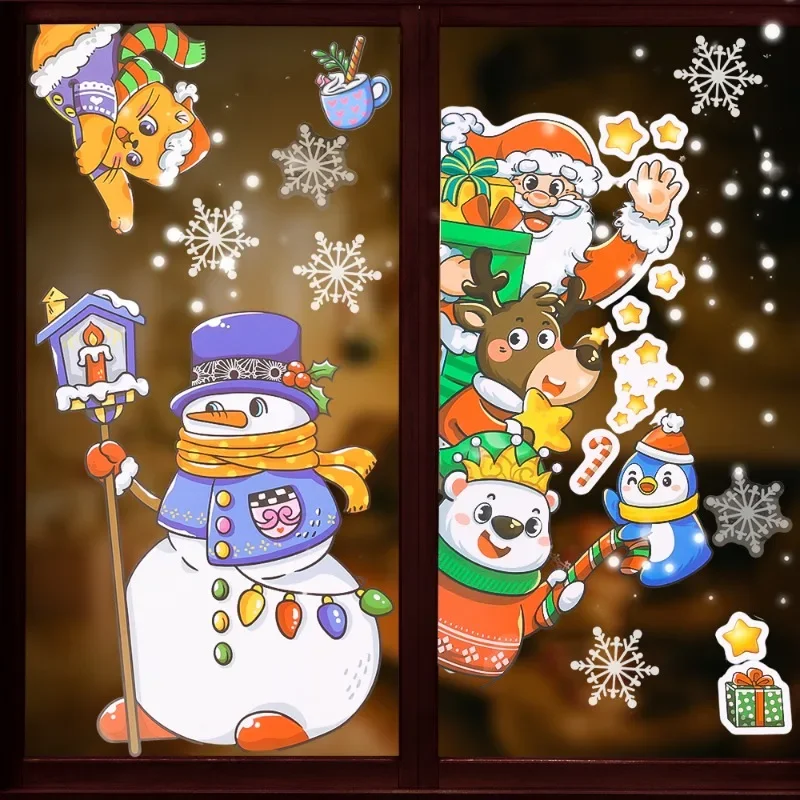 Рождественские наклейки на окна ПВХ зеркальная наклейка Санта-Снеговик