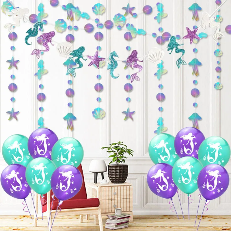 

Under the Sea Party Decoration Garland Glitter Mermaid Jellyfish Shells Circle Hanging Ocean Banner Mermaid Birthday Party Decor