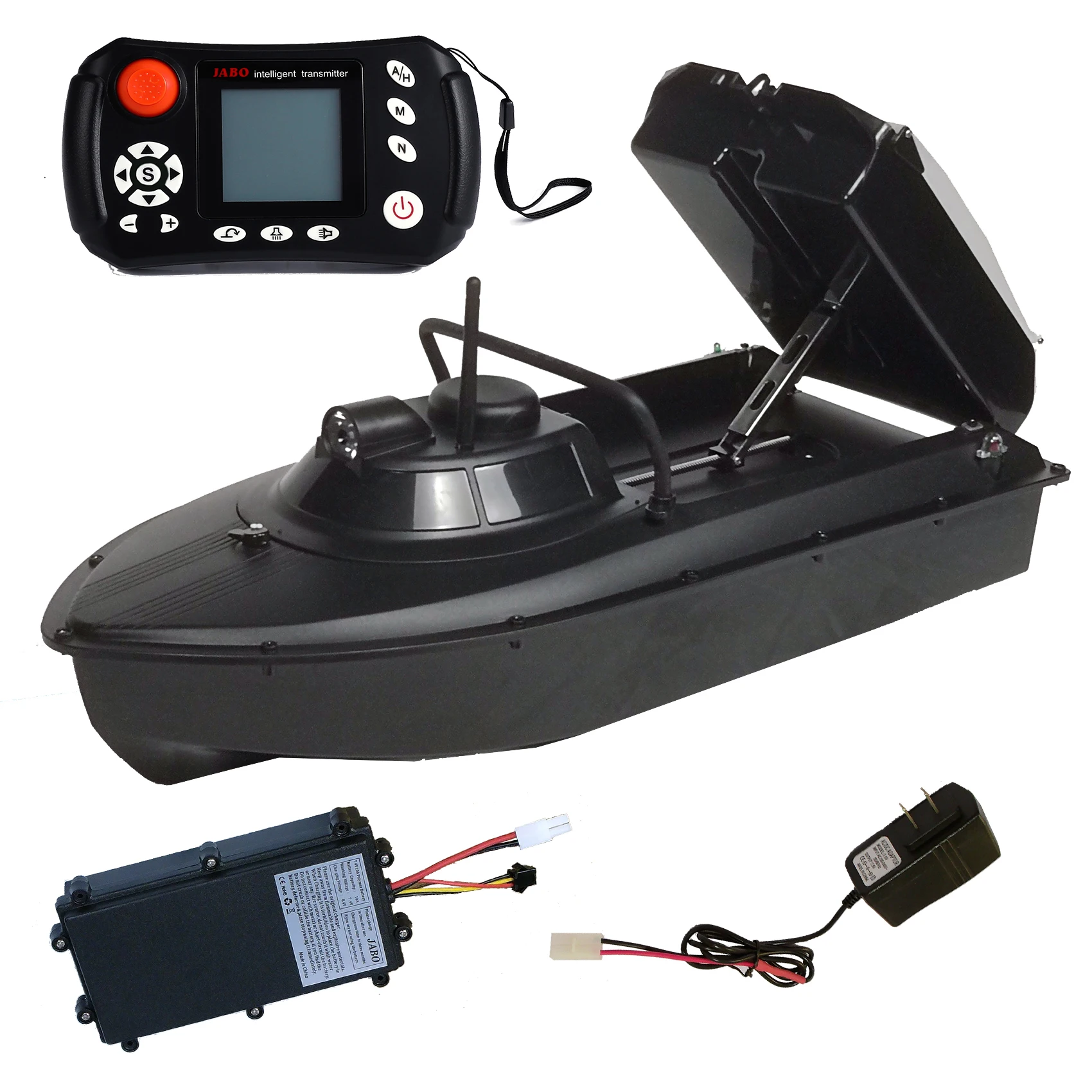 

US Warehouse JABO 2BG-7.4V10A*2 GPS Auto Navigation Fish Finder Bait Boat Store 16 Feeding Points
