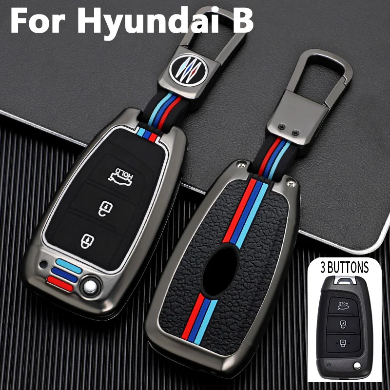 

New Keychain Car Keys for Hyundai Elantra Solaris 2016 2017 2018 3 Buttons Folding Zinc Alloy Remote Key Fob Case Accessories