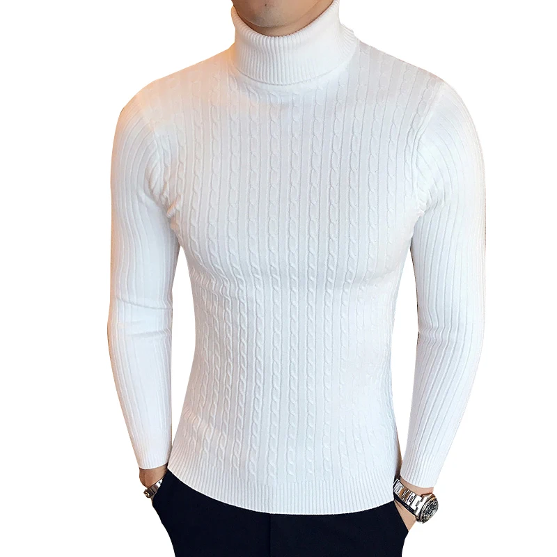 

Мужской свитер с высоким воротником, зимний Повседневный вязаный свитер, сохраняющий тепло, однотонный приталенный Мужской пуловер, топы, мужская одежда