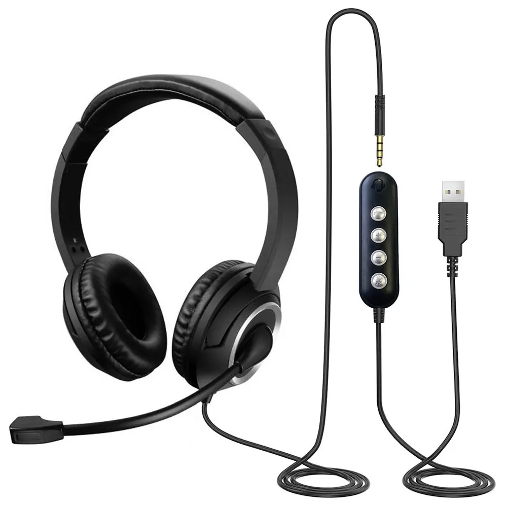 

U10 USB 3.5mm Wired Headset with Noise Canceling Mic&Memory Earmuff In-line Control Headphone for Office Call Online Class