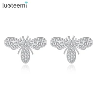 luoteemi cute smal lovely bee stud earrings for women cute animal korean cubic zirconia small earring girls gift fashion jewelry