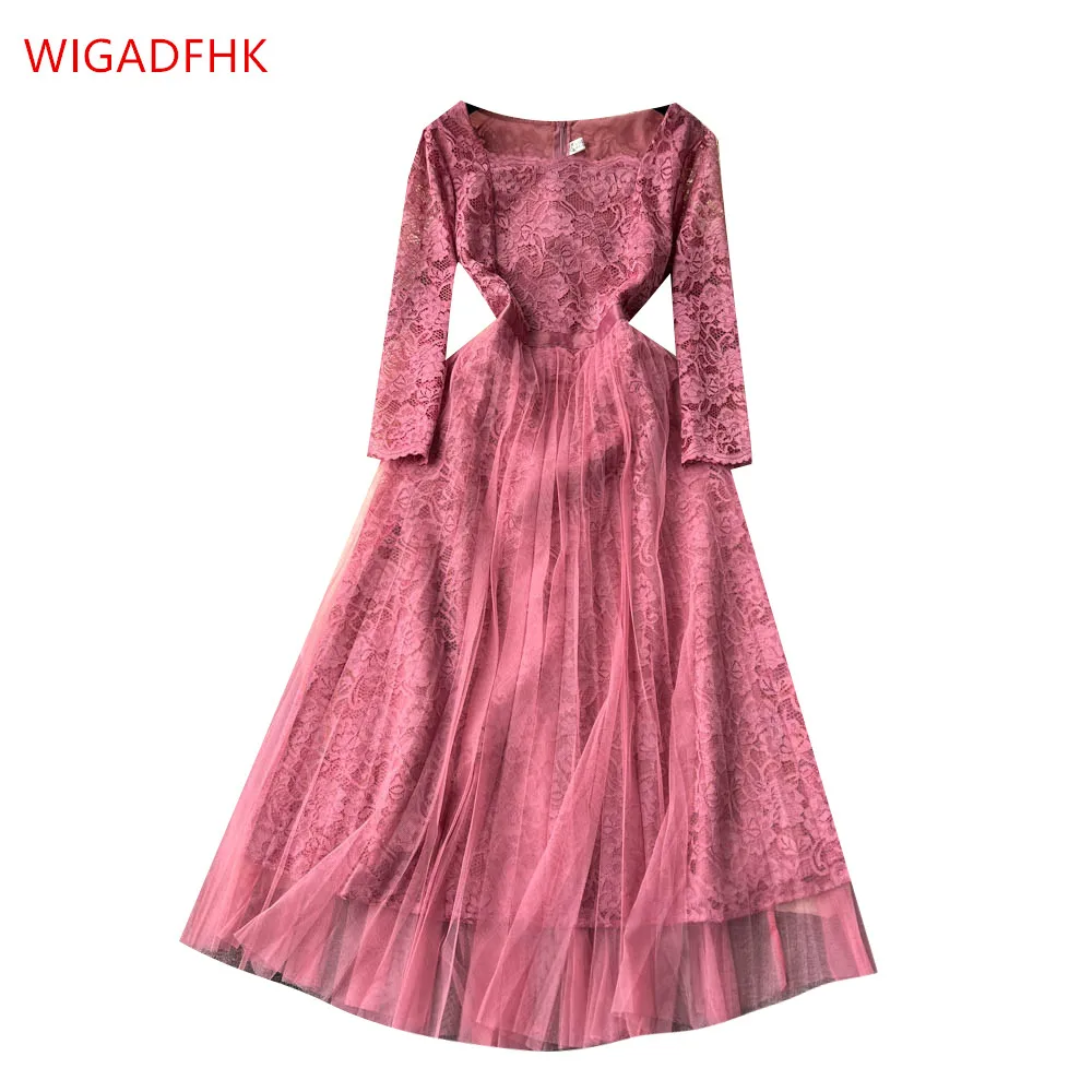 

WIGADFHK Retro lace Dress For Women With A unique Summer Design, Hook Flower Mesh Long Dress, Elegant Party Dress