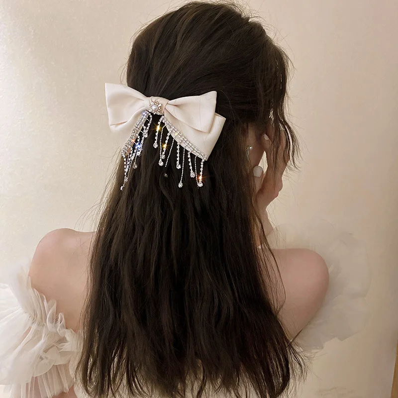 

Новинка большой бант украшение стразы кисточки заколка для волос женские свадебные корейские заколки для волос аксессуары для волос
