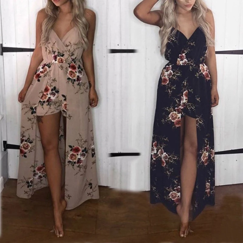 

2022 Fashion Bohemia Split Long Maxi Dress Womens Rose Printed Boho Beach Shorts Irregular Hem Party Dresses