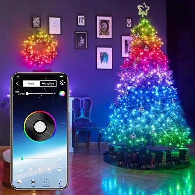 Christmas Tree Decor 5M/10M/20M/30M USB Bluetooth Smart Led Light String Copper Wire Fairy Garland Lamp App Remote Control.