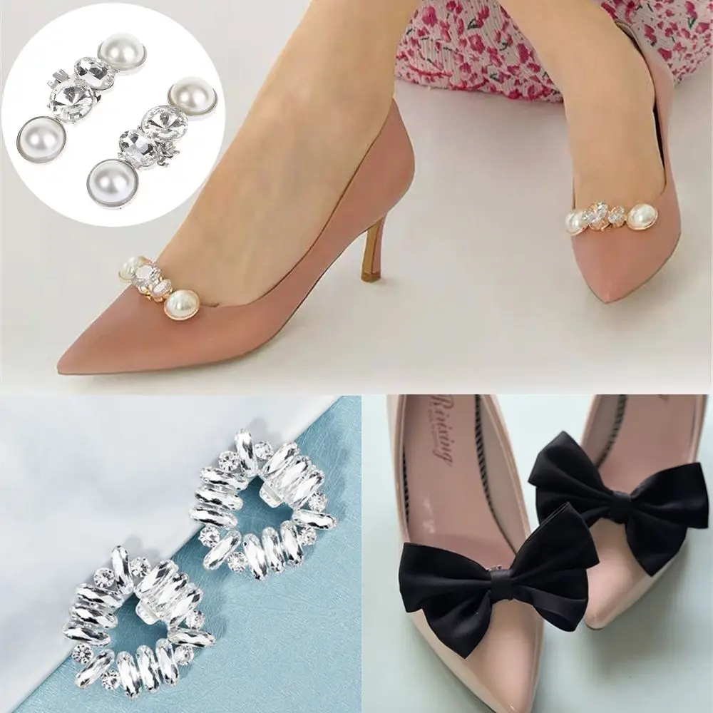 

2PCS Women Bride Brooch Wedding Shoe Decorations Charm Buckle Silk Flower Rhinestone Shoe Clip