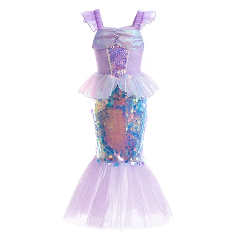 Детский костюм Русалочки Ариэль, платье принцессы для косплея на Хэллоуин и день рождения, вечернее платье